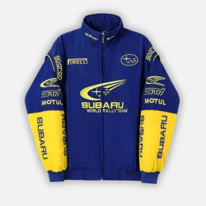 Chaqueta de carreras Subaru Rally Vintage Racing – Edición Azul – Unisex – Retro