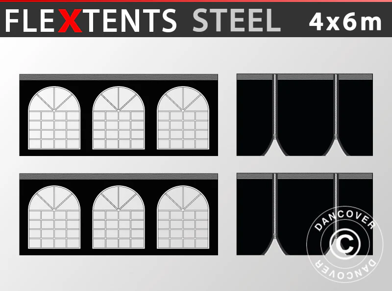 Seitenwand-Set für Faltzelt FleXtents Steel 4x6m, schwarz - Imagen 2