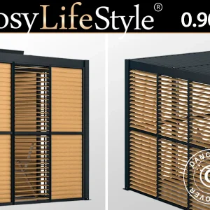 Lamellenwand für bioklimatischen Pergola Pavillon San Pablo, 0,90x2,175m, Holzfinish/Schwarz