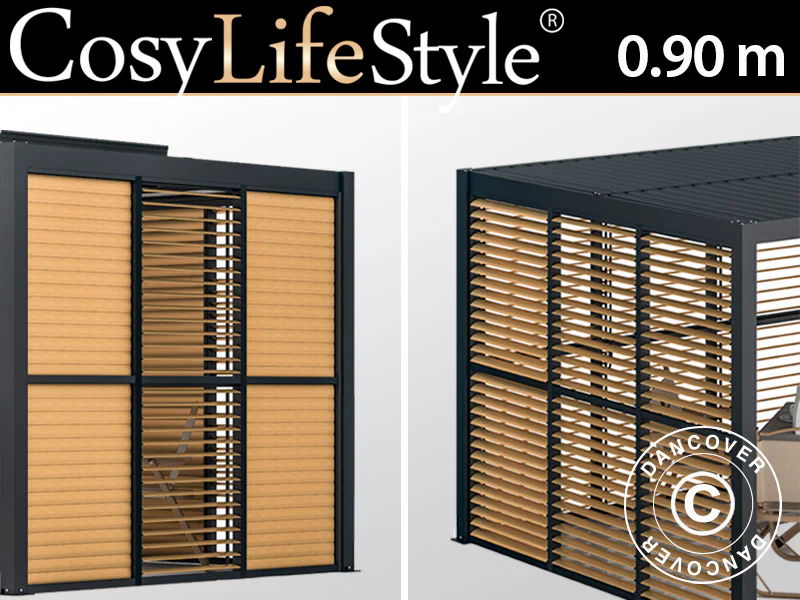 Lamellenwand für bioklimatischen Pergola Pavillon San Pablo, 0,90x2,175m, Holzfinish/Schwarz - Imagen 2