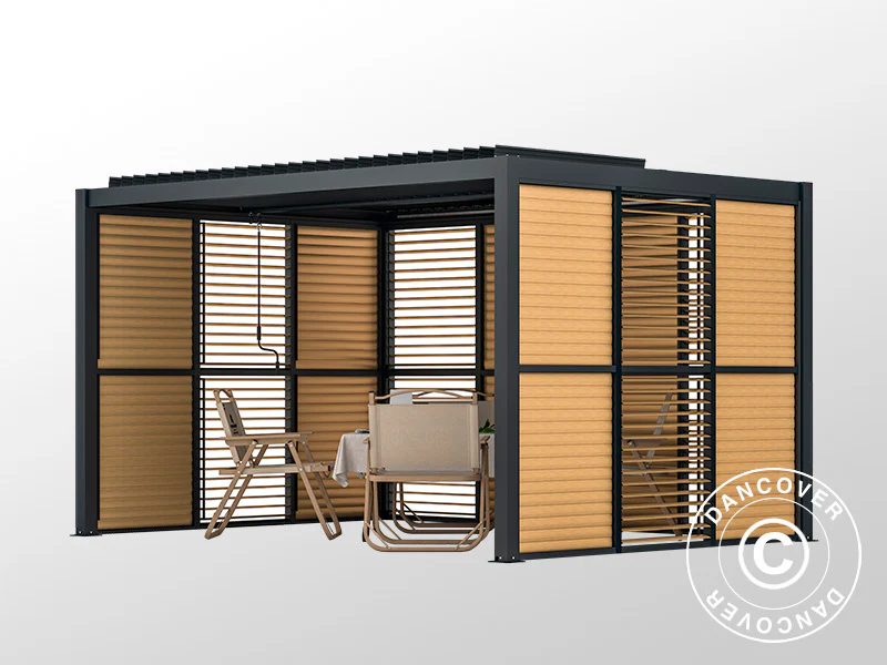 Lamellenwand für bioklimatischen Pergola Pavillon San Pablo, 0,90x2,175m, Holzfinish/Schwarz - Imagen 5