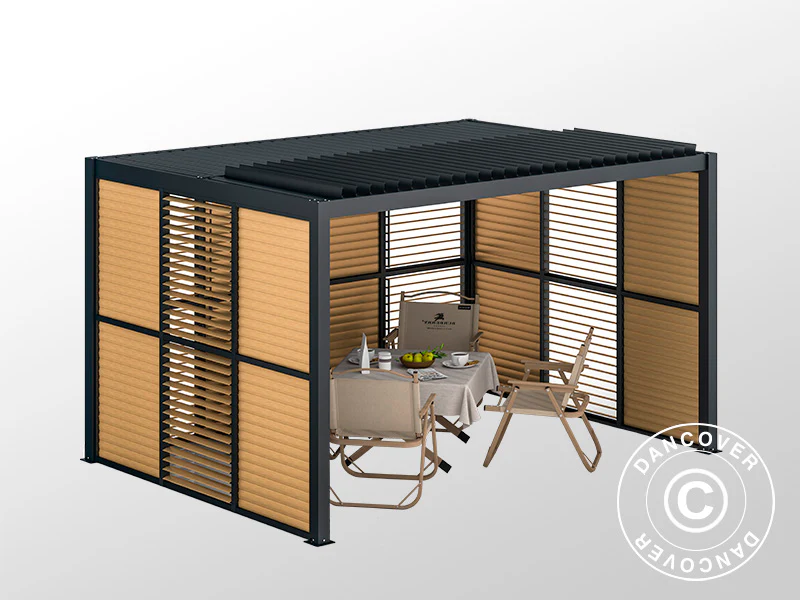 Lamellenwand für bioklimatischen Pergola Pavillon San Pablo, 0,90x2,175m, Holzfinish/Schwarz - Imagen 6