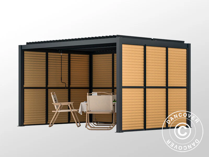 Lamellenwand für bioklimatischen Pergola Pavillon San Pablo, 0,90x2,175m, Holzfinish/Schwarz - Imagen 7