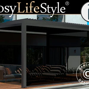 Elektrische Seitenwand für bioklimatischen Pergola Pavillon San Pablo, 4m, Schwarz