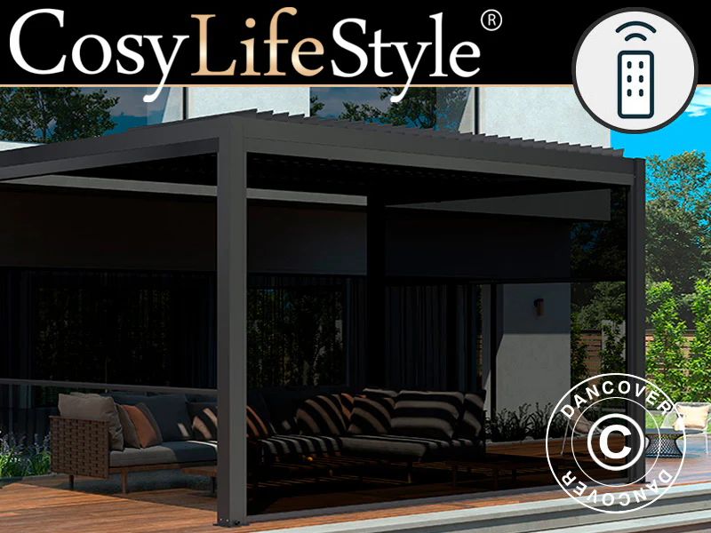 Elektrische Seitenwand für bioklimatischen Pergola Pavillon San Pablo, 4m, Schwarz - Imagen 2