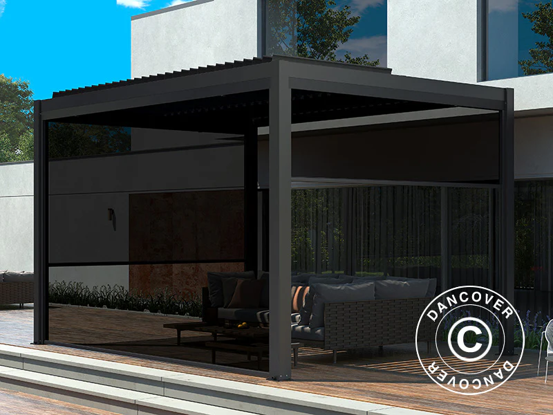 Elektrische Seitenwand für bioklimatischen Pergola Pavillon San Pablo, 4m, Schwarz - Imagen 3