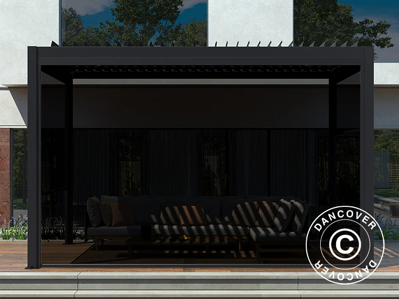 Elektrische Seitenwand für bioklimatischen Pergola Pavillon San Pablo, 4m, Schwarz - Imagen 4