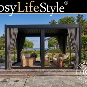 Seitenwände und Moskitonetz für bioklimatische Pergola Pavillon San Pablo, 3x3m, Grau