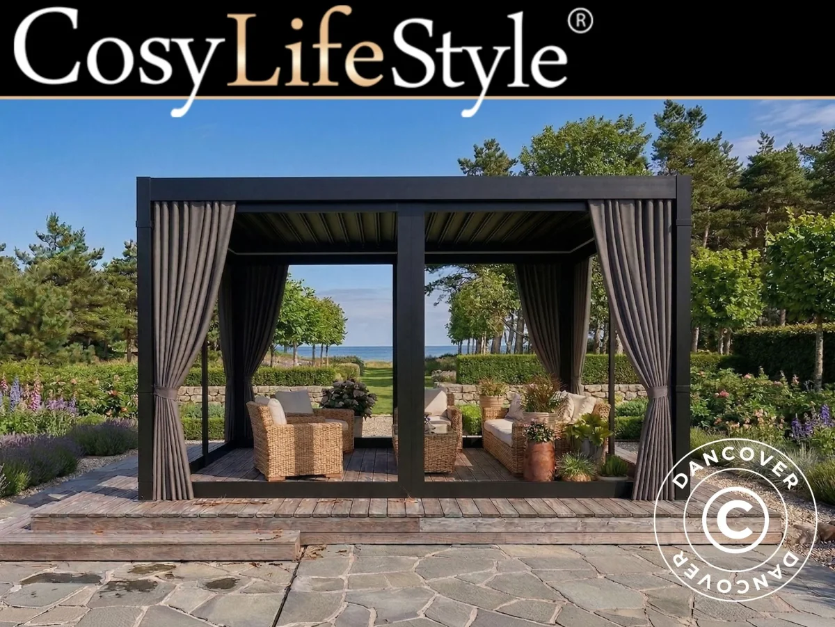 Seitenwände und Moskitonetz für bioklimatische Pergola Pavillon San Pablo, 3x3m, Grau