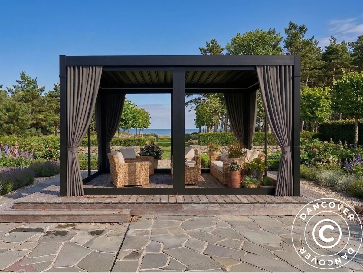 Seitenwände und Moskitonetz für bioklimatische Pergola Pavillon San Pablo, 3x3m, Grau - Imagen 3