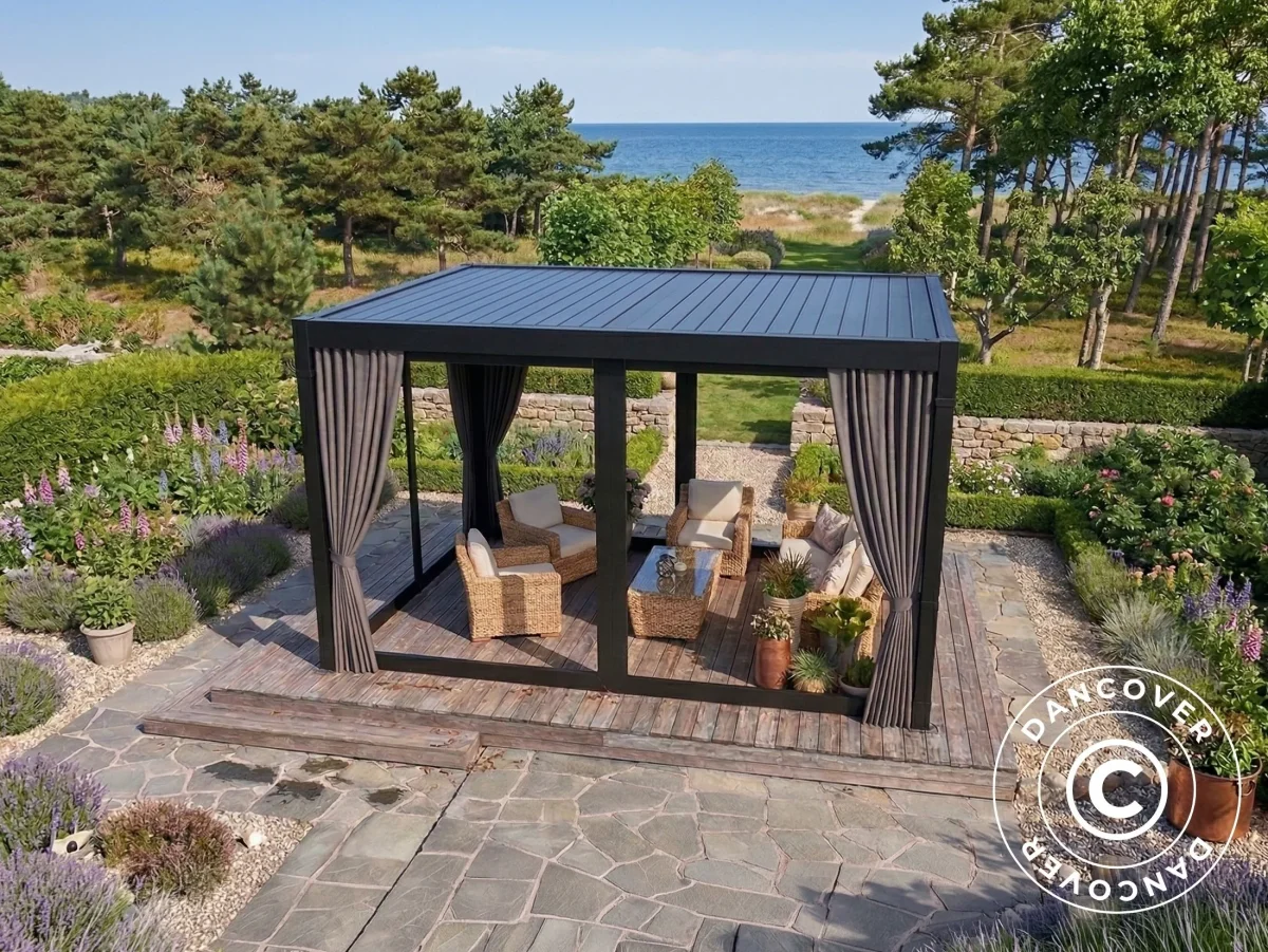 Seitenwände und Moskitonetz für bioklimatische Pergola Pavillon San Pablo, 3x3m, Grau - Imagen 4