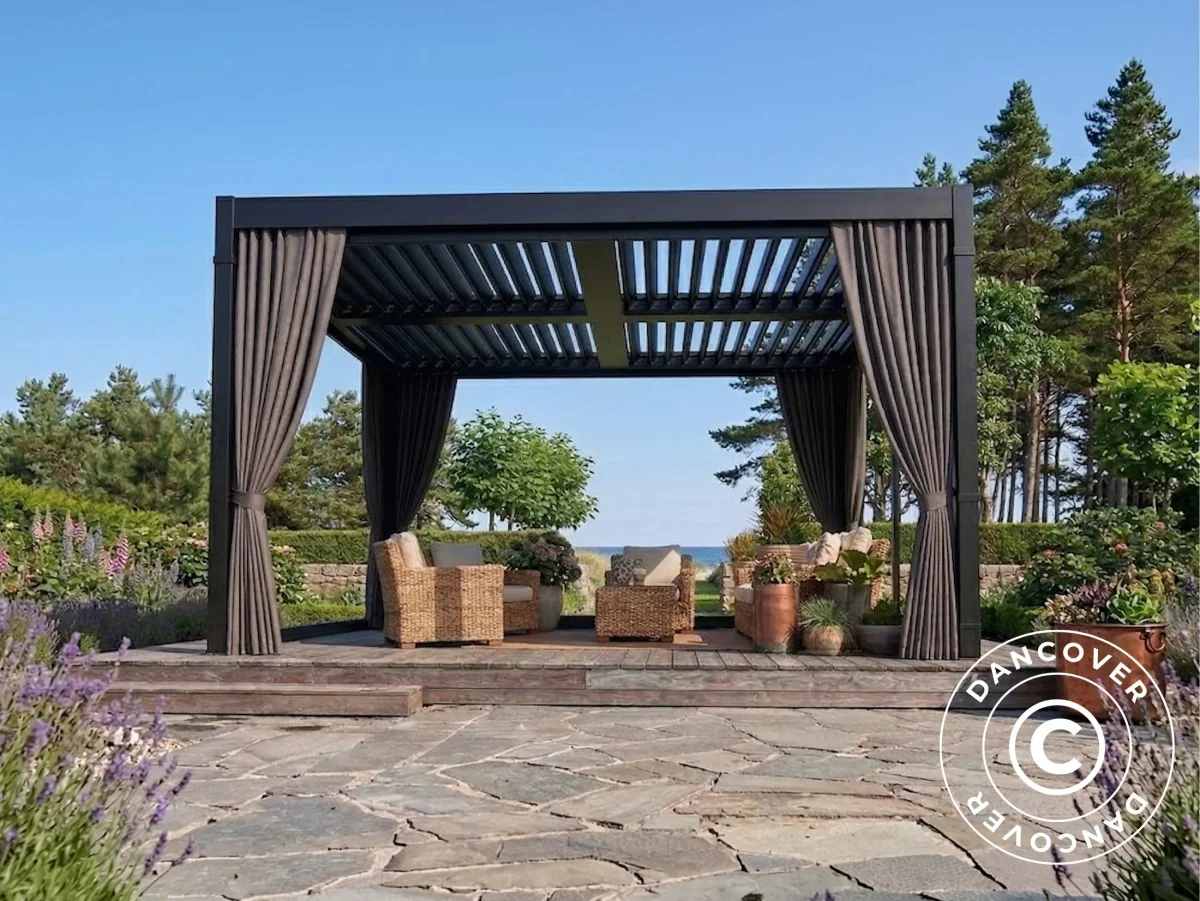 Seitenwände und Moskitonetz für bioklimatische Pergola Pavillon San Pablo, 3x3m, Grau - Imagen 5