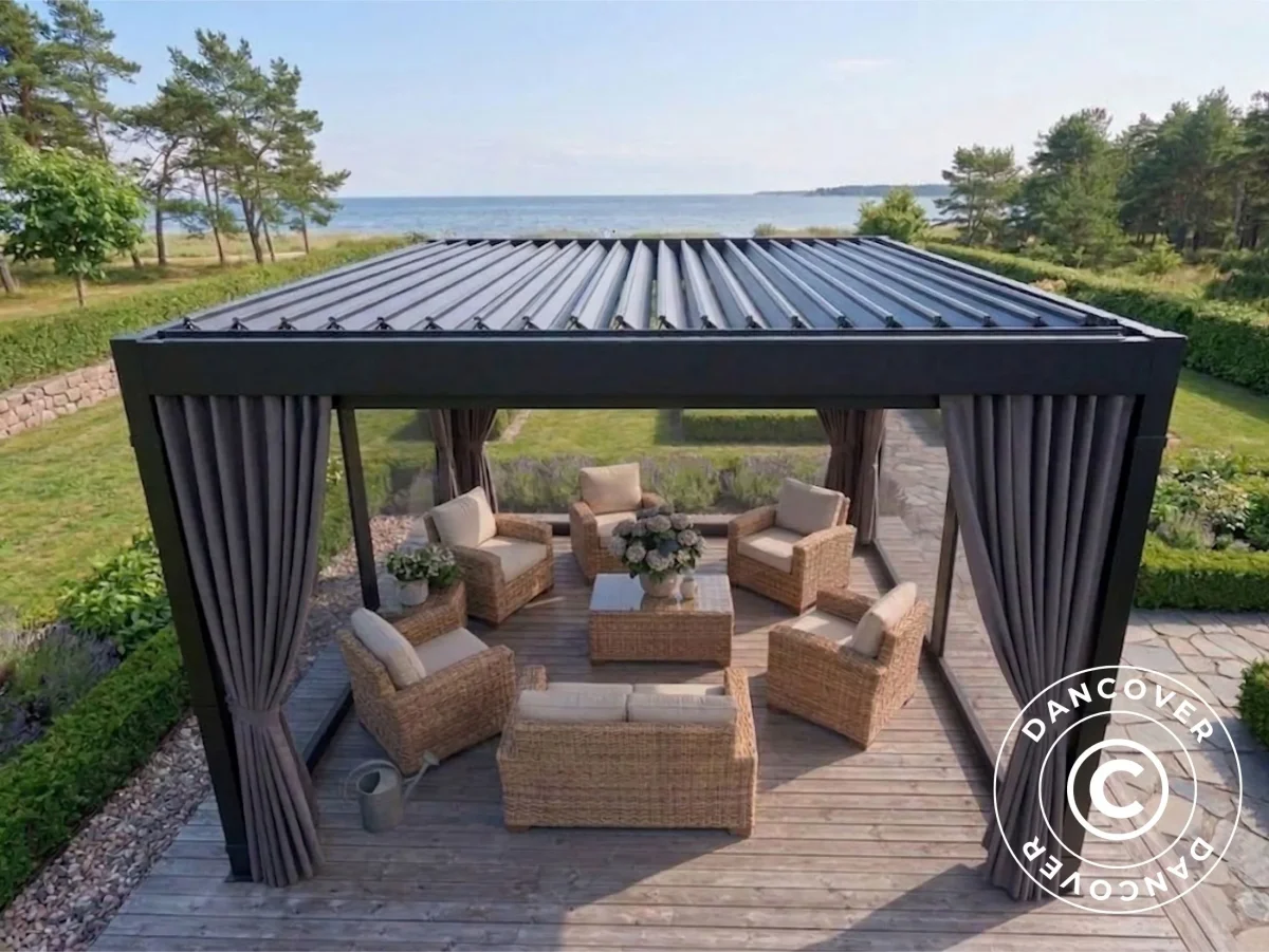 Seitenwände und Moskitonetz für bioklimatische Pergola Pavillon San Pablo, 3x3m, Grau - Imagen 6