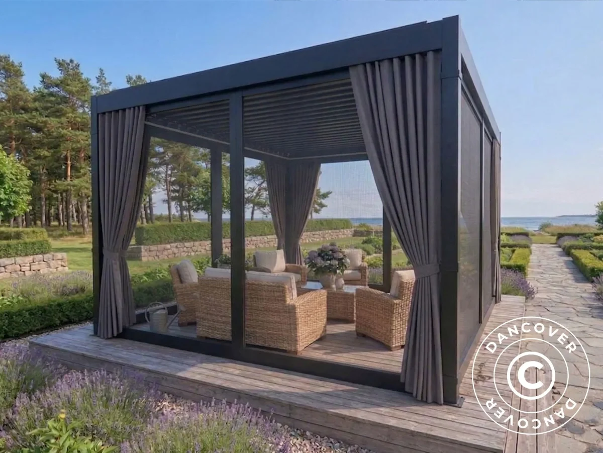 Seitenwände und Moskitonetz für bioklimatische Pergola Pavillon San Pablo, 3x3m, Grau - Imagen 7