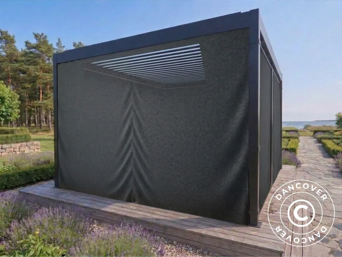 Seitenwände und Moskitonetz für bioklimatische Pergola Pavillon San Pablo, 3x3m, Grau - Imagen 8