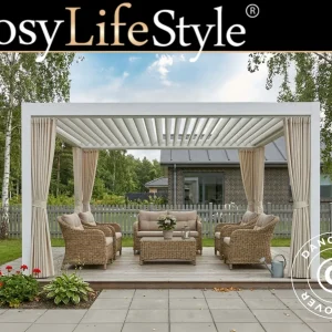 Seitenwände und Moskitonetz für bioklimatische Pergola Pavillon San Pablo, 3x3m, Beige