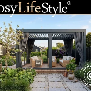 Seitenwände und Moskitonetz für bioklimatische Pergola Pavillon San Pablo, 3x4m, Grau