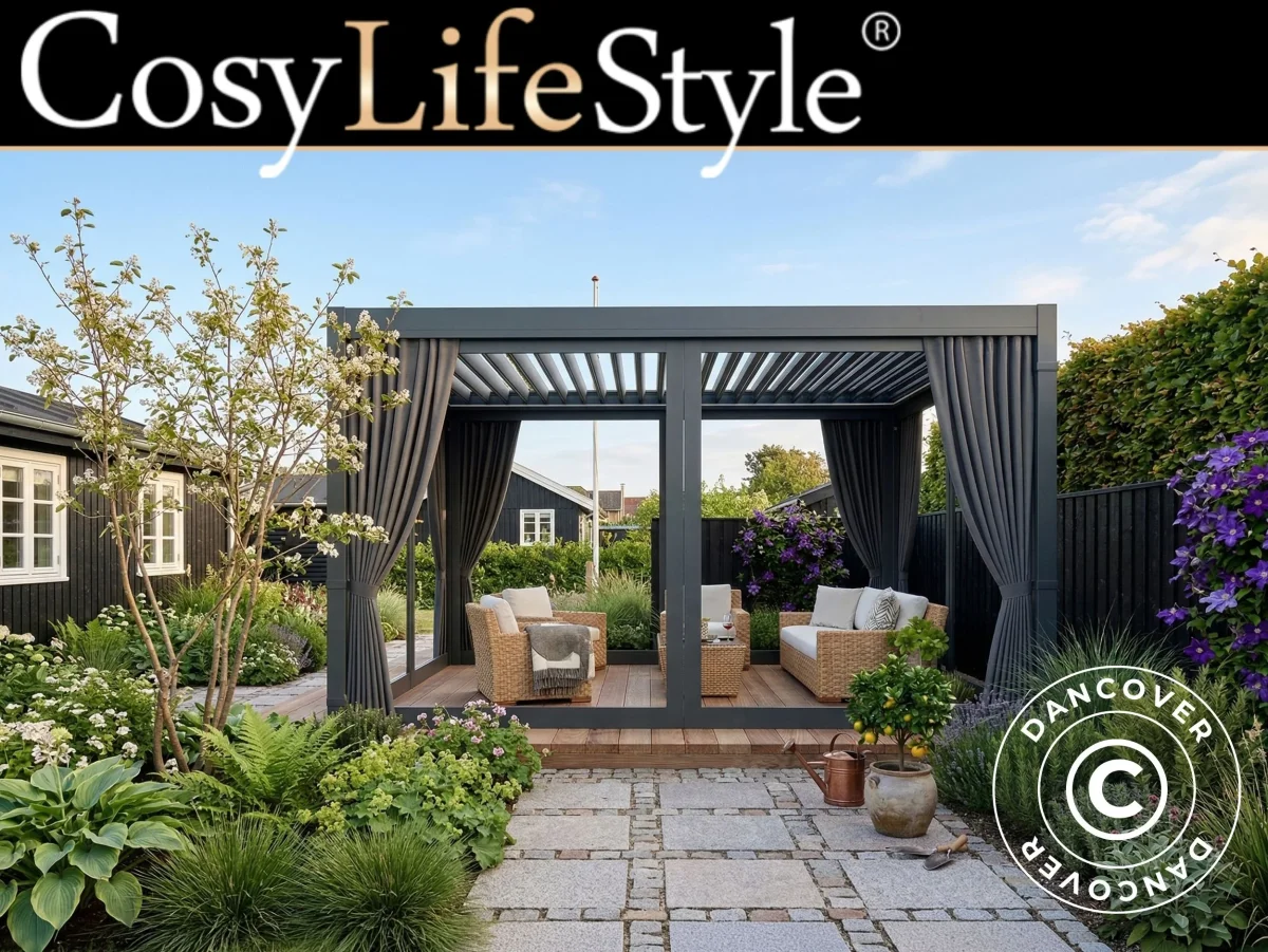 Seitenwände und Moskitonetz für bioklimatische Pergola Pavillon San Pablo, 3x4m, Grau - Imagen 2