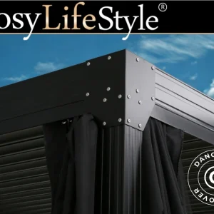 Seitenwände, Moskitonetz und Doppel-Schienen-Zugsystem für bioklimatischen Pergola-Pavillon Monterey 3x6m, Schwarz, 1 Set