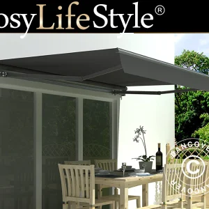 Markise mit Handkurbel, 2,95x2m, Grau/Grauer Rahmen