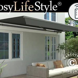 Awning w/Remote Control, 3.95x3 m, Grey/Grey Frame