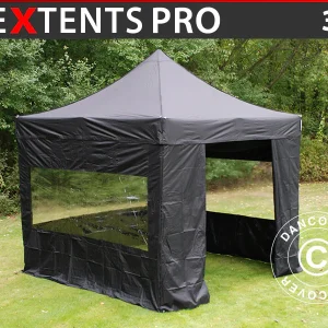 Faltzelt FleXtent PRO 3x3m Schwarz, mit 4 Seitenwänden