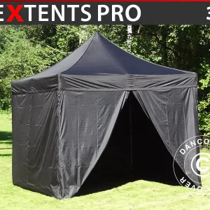 Faltzelt FleXtents PRO 3x3m Schwarz, mit 4 Seitenwänden