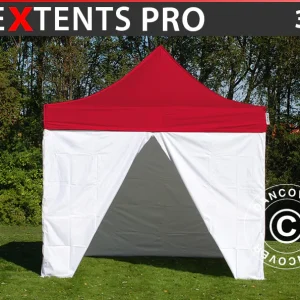 Faltzelt FleXtents® PRO, Sanitäts- & Notfallzelt, 3x3m, rot/weiß, inkl. 4 Seitenwände