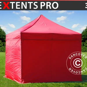 Faltzelt FleXtents PRO 3x3m Rot, mit 4 Seitenwänden