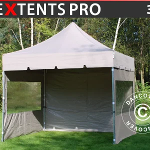 Faltzelt FleXtents PRO "Peaked" 3x3m Latte, mit 4 Seitenwänden