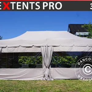 Faltzelt FleXtents PRO "Peaked" 3x6m Latte, mit 6 Seitenwänden und 6 dekorative Gardinen