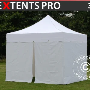 Faltzelt FleXtents PRO "Peaked" 3x3m Weiß, mit 4 Seitenwänden