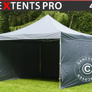 Faltzelt FleXtents PRO 4x4m Grau, mit 4 Seitenwänden