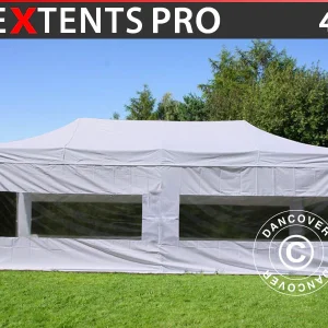 Faltzelt FleXtents PRO 4x8m Weiß, mit 6 Seitenwänden