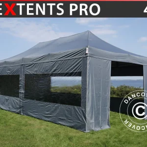 Faltzelt FleXtents PRO 4x8m Grau, mit 6 Seitenwänden