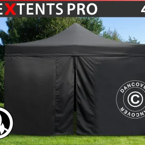 Faltzelt FleXtents PRO 4x4m Schwarz, Flammenhemmend, mit 4 Seitenwänden