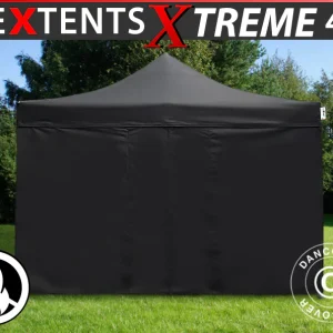 Faltzelt FleXtents Xtreme 50 4x4m Schwarz, Flammenhemmend, mit 4 Seitenwänden