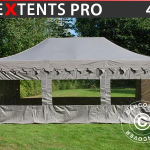 Faltzelt FleXtents PRO "Morocco" 4x6m Latte, mit 8 Seitenwänden