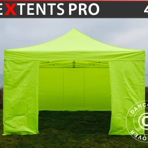 Faltzelt FleXtents PRO 4x4m Neongelb/grün, mit 4 Seitenwänden