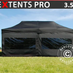 Faltzelt FleXtents PRO 3,5x7m Schwarz, mit 6 Seitenwänden