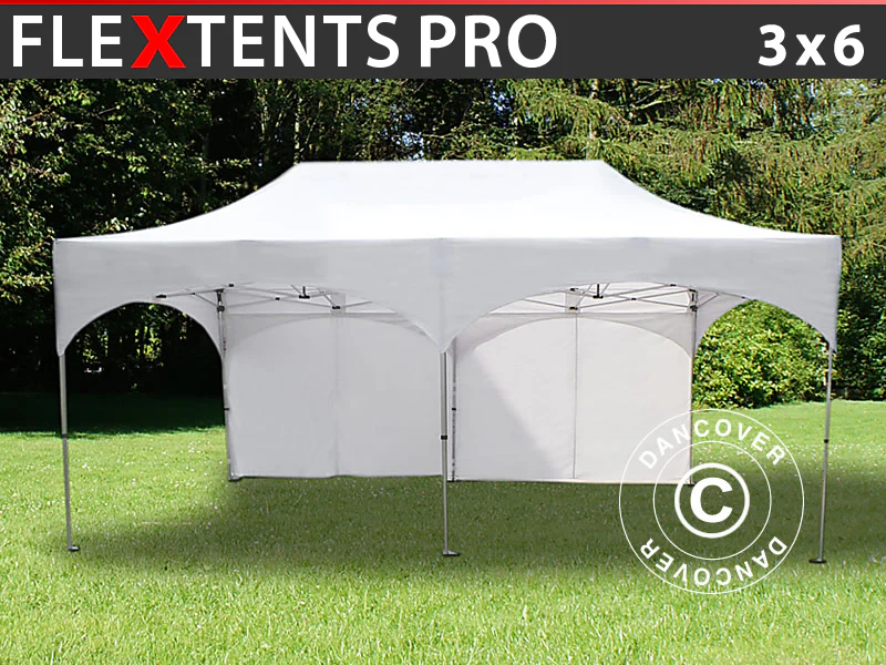 Faltzelt FleXtents PRO "Arched" 3x6m Weiss, mit 6 Seitenwänden