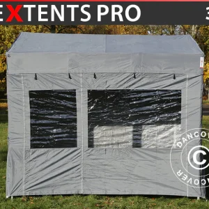 Faltzelt FleXtents PRO Trapezo 3x3m Grau, mit 4 Seitenwänden