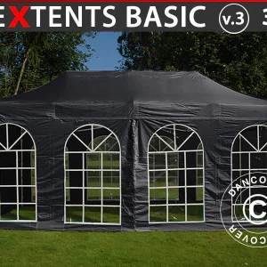 Faltzelt FleXtents Basic v.3, 3x6m Schwarz, mit 4 Seitenwänden