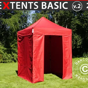 Faltzelt FleXtents Basic v.2, 2x2m Rot, mit 4 Seitenwänden
