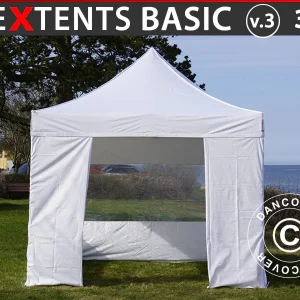 Faltzelt FleXtents Basic v.3, 3x3m Weiß, mit 4 Seitenwänden