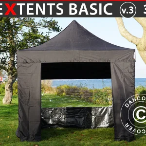 Faltzelt FleXtents Basic v.3, 3x3m Schwarz, mit 4 Seitenwänden