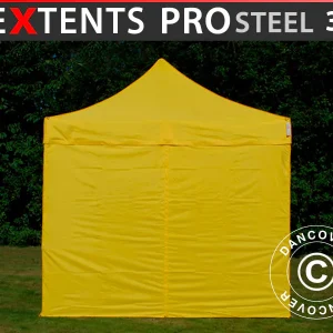 Faltzelt FleXtents PRO Steel 3x3m Gelb, mit 4 Seitenwänden