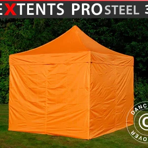 Faltzelt FleXtents PRO Steel 3x3m Orange, mit 4 Seitenwänden