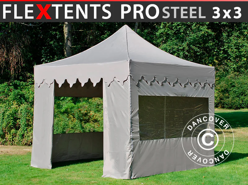 Faltzelt FleXtents PRO Steel "Morocco" 3x3m Latte, mit 4 Seitenwänden