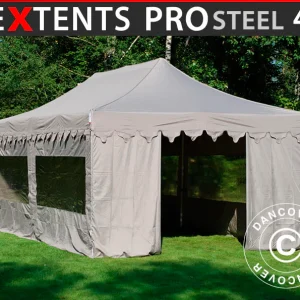 Faltzelt FleXtents PRO Steel "Morocco" 4x8m Latte, mit 6 Seitenwänden